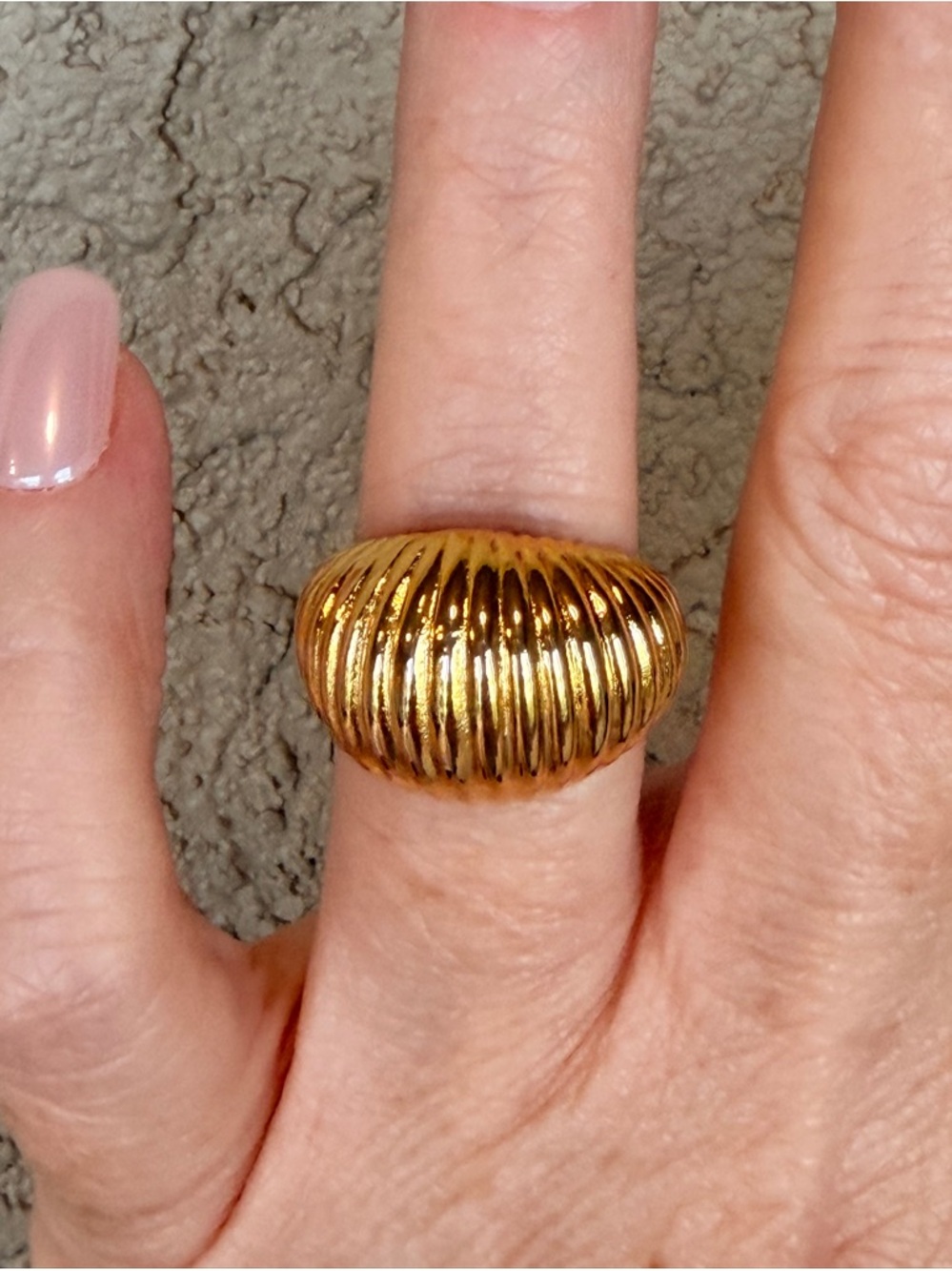 Classic Gold Ribbed Dome Statement Ring - Picture 2 of 7